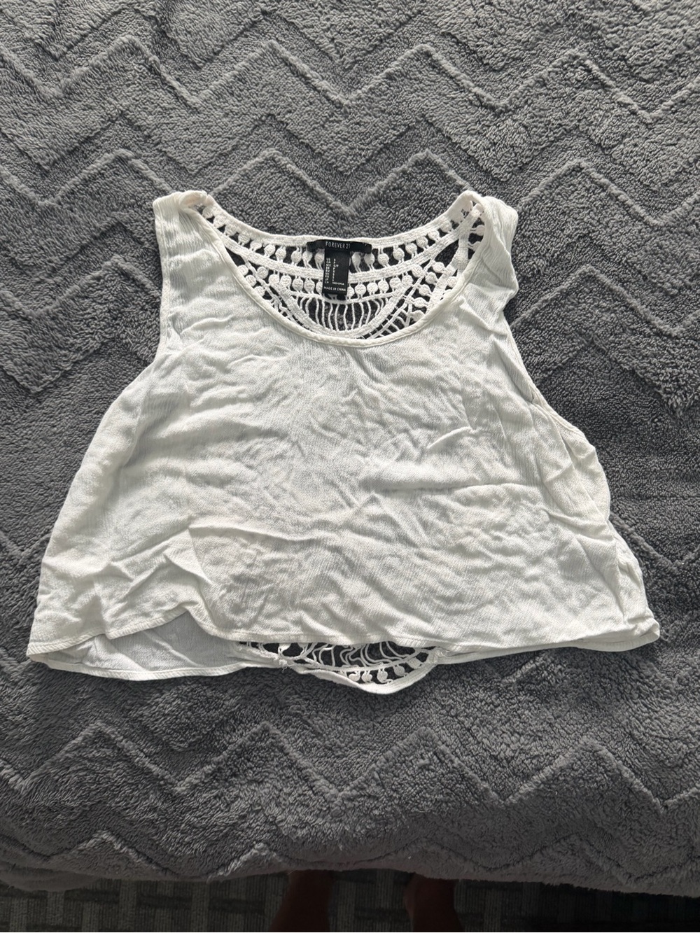 Forever 21 White Crochet-Back Cropped Tank